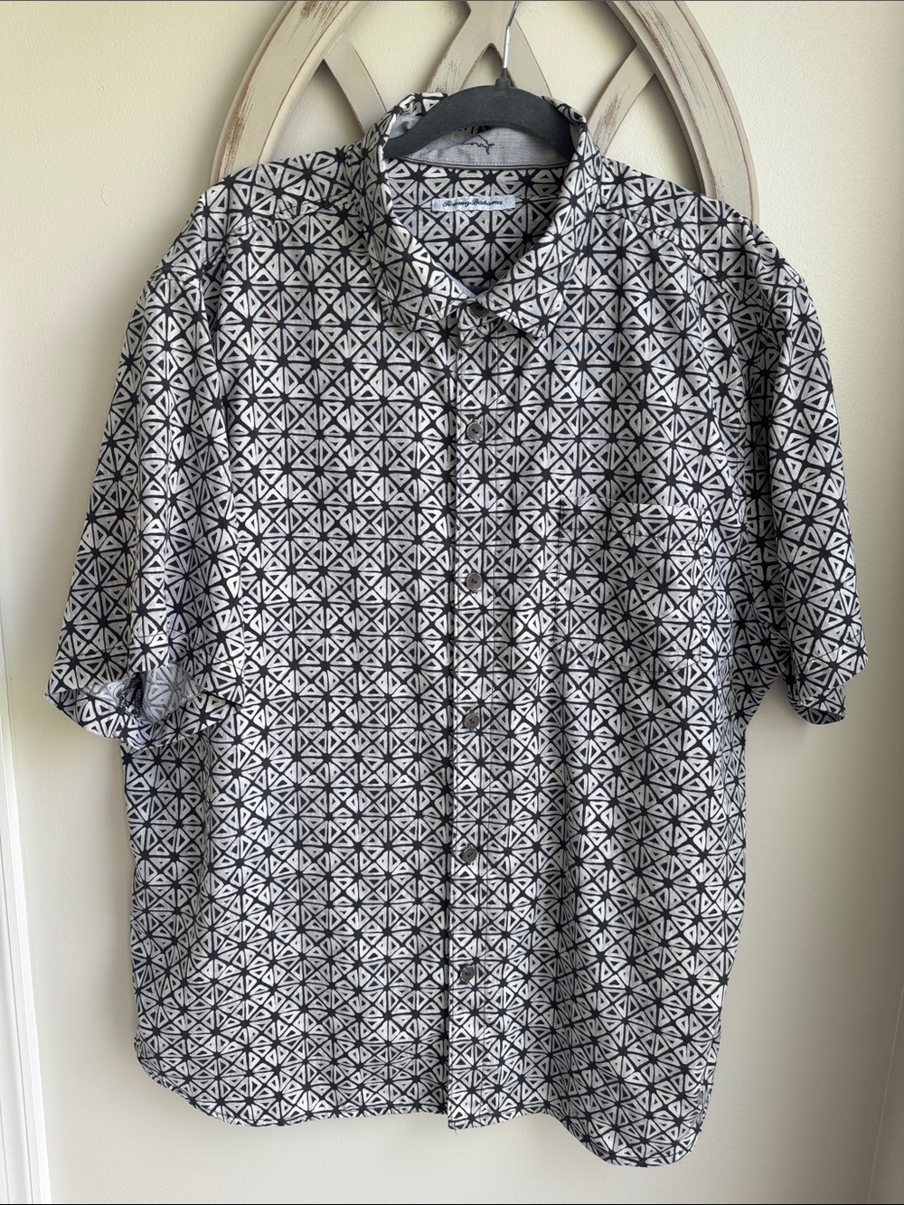 Tommy Bahama Mens Shirt Silk CoolMax Geometric Pattern Short Sleeve Gray XXL